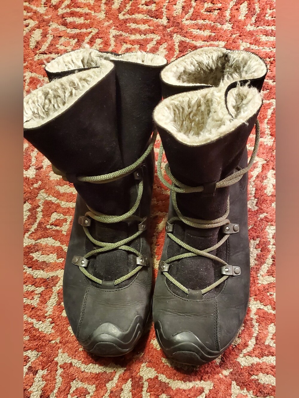 Merrell Forecast Tug Black Leather Winter Boots Vibram Faux Fur Lined Sz 8.5